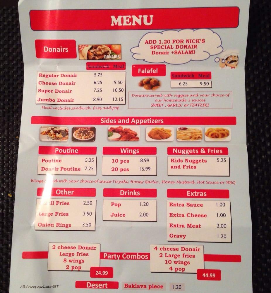 Menu at Famous Donair restaurant, Sherwood Park