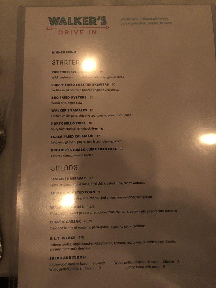 Menu at Walker's Drive In desserts, Jackson