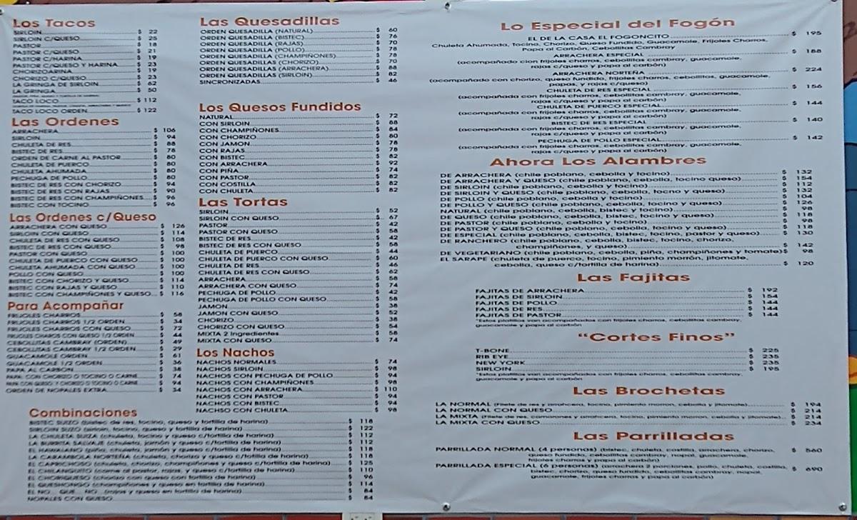 Menu at El Fogón restaurant, Playa del Carmen, Av. Constituyentes