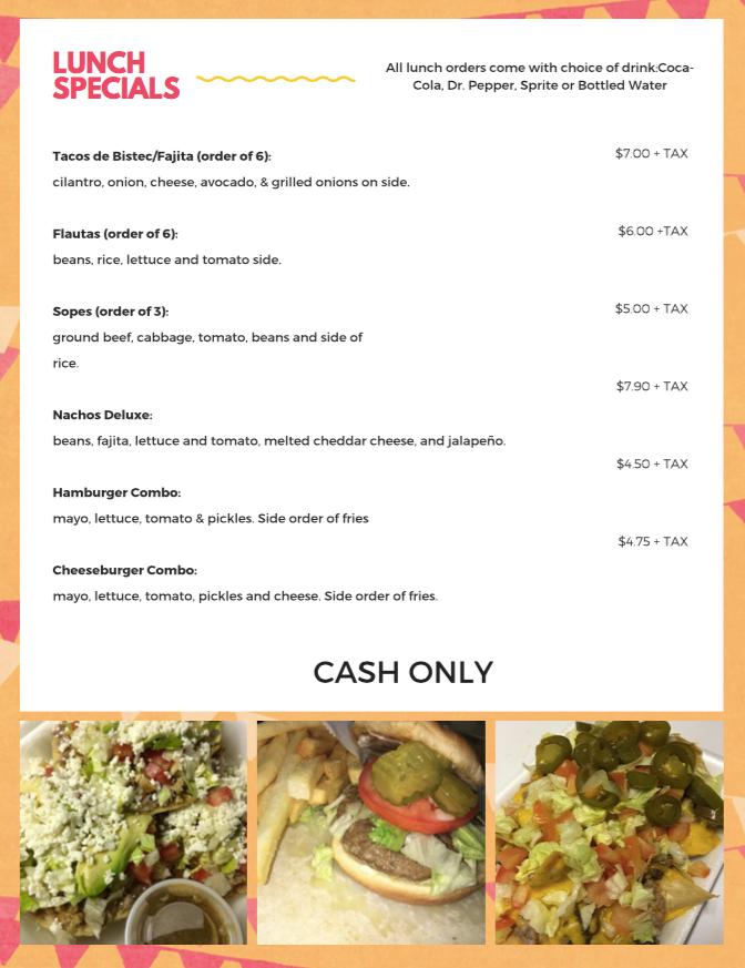 Menu at El Rico Taco restaurant, Los Fresnos, FM2480