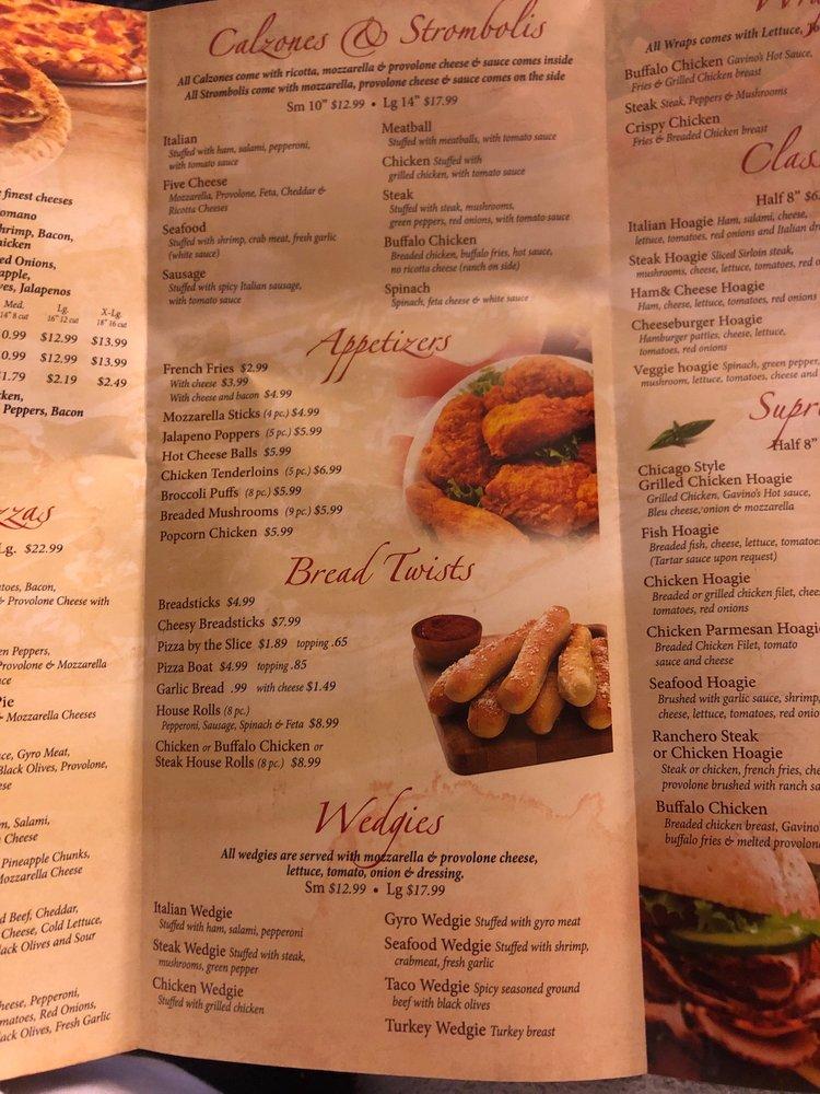 Menu at Gavino's Pizza pizzeria, McKees Rocks