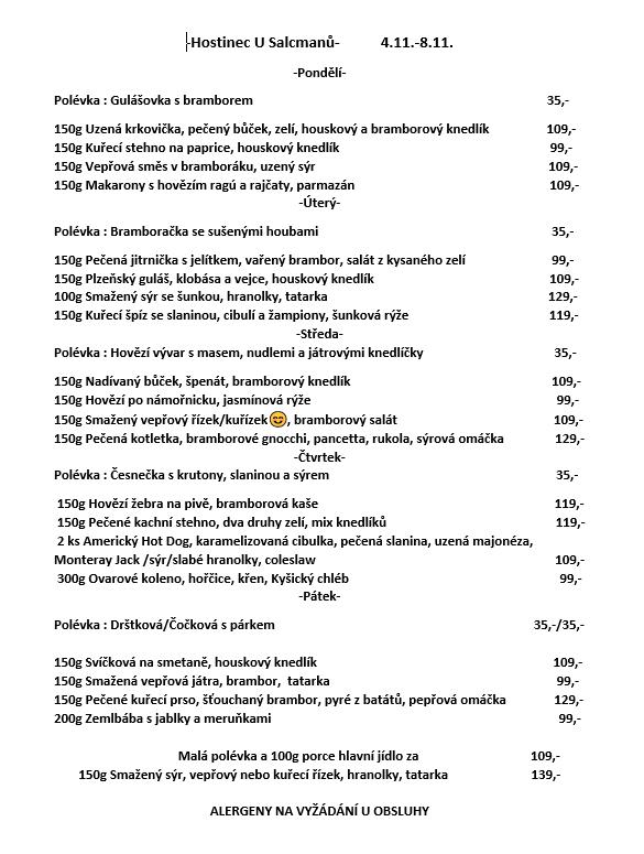 Menu at Hostinec u Salcmanů restaurant, Ejpovice