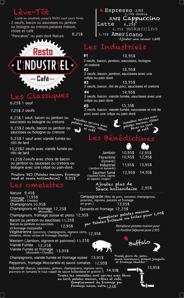 Menu au Resto L'industriel Café, Gatineau