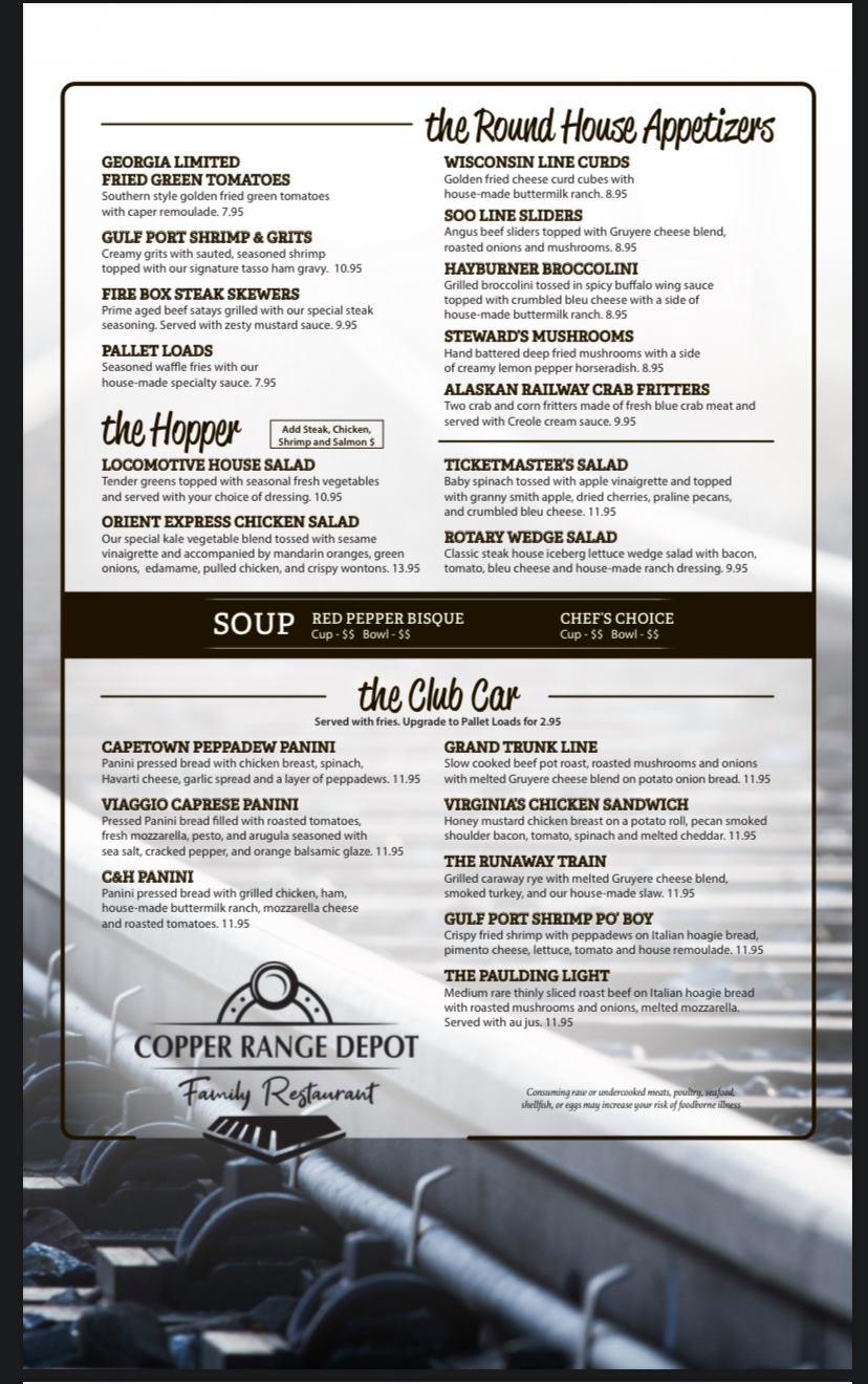 Menu at Copper Range Depot Family Restaurant, Houghton