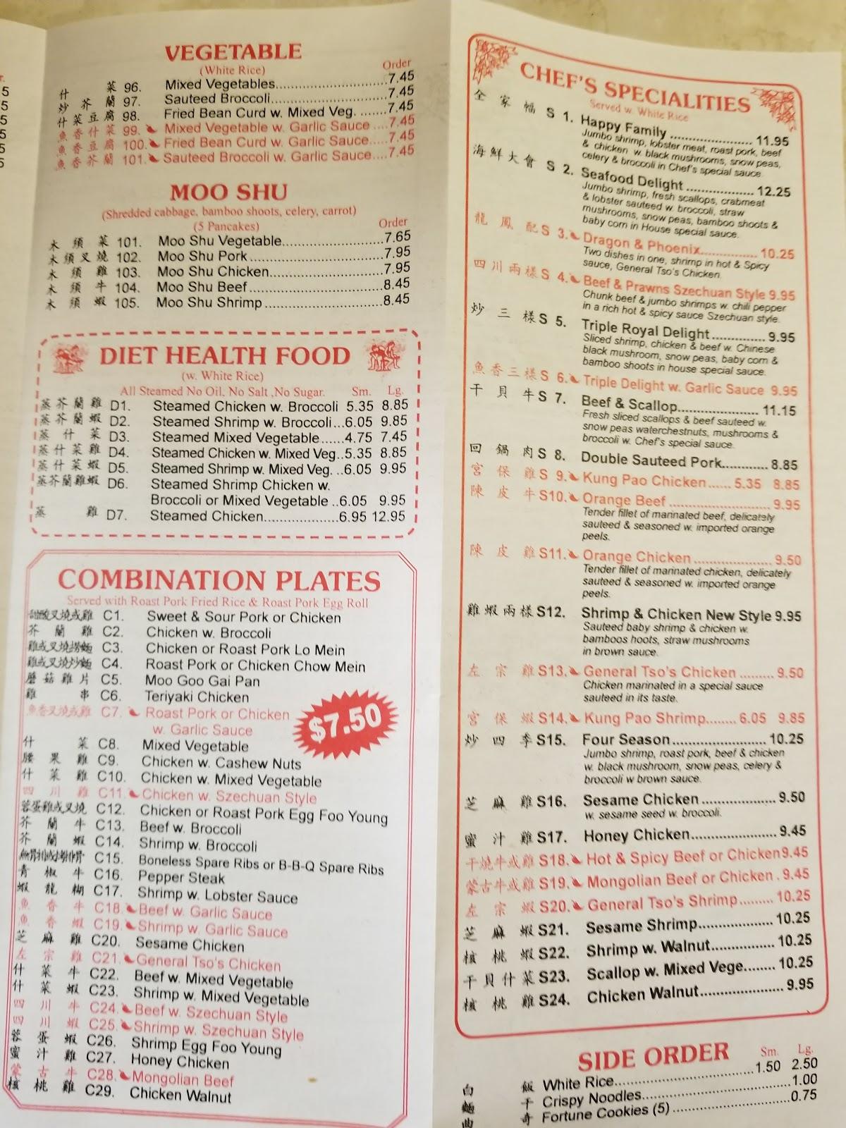 Menu at New China restaurant, Cresson