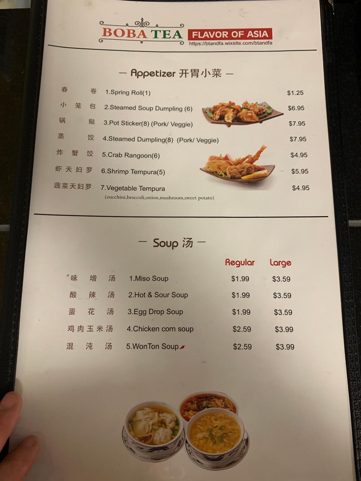 Menu at Boba tea and flavor of Asia cafe, Hurst