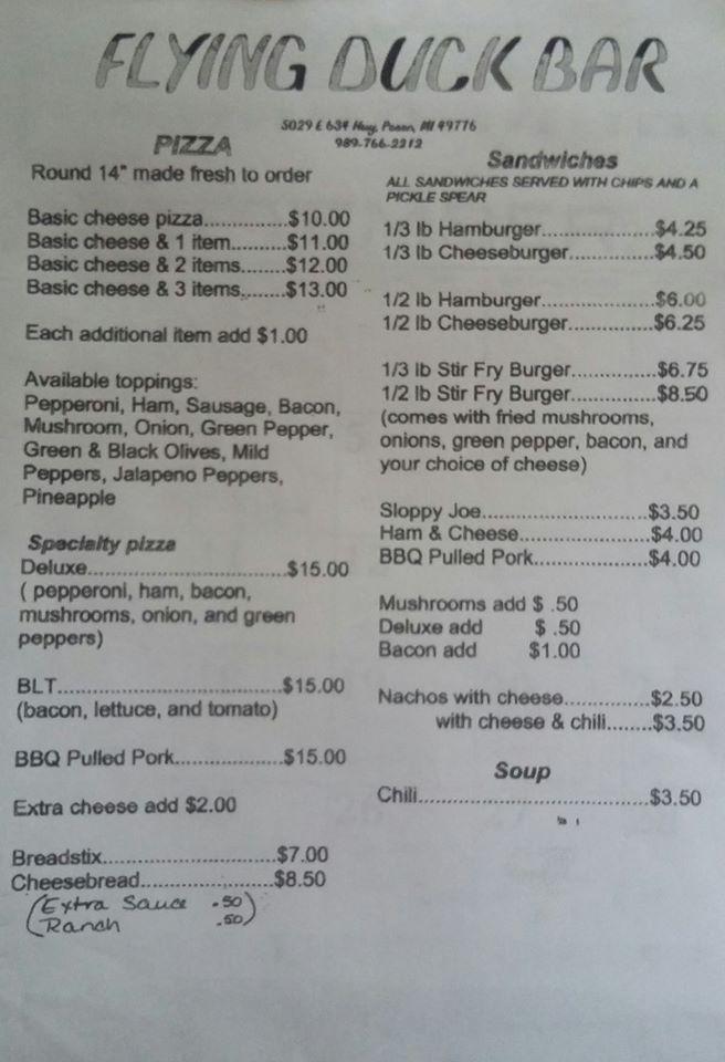 Menu at Flying Duck pub & bar, USA