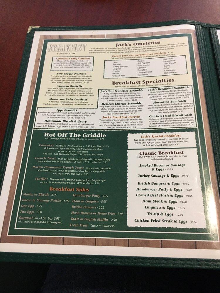 Menu at Jack's In Old Orcutt restaurant, Orcutt