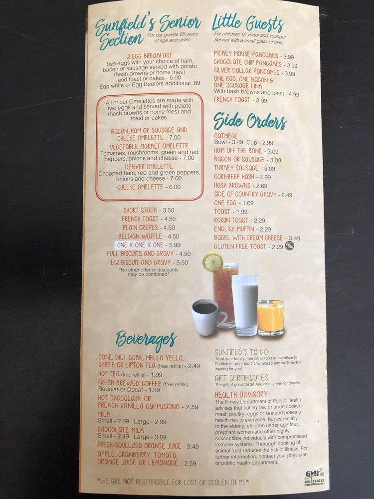Menu at Sunfield Restaurant, Ottawa