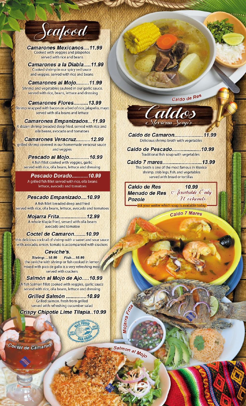 Menu at Authentic California Mexican Grill restaurant, Kingsport, N ...