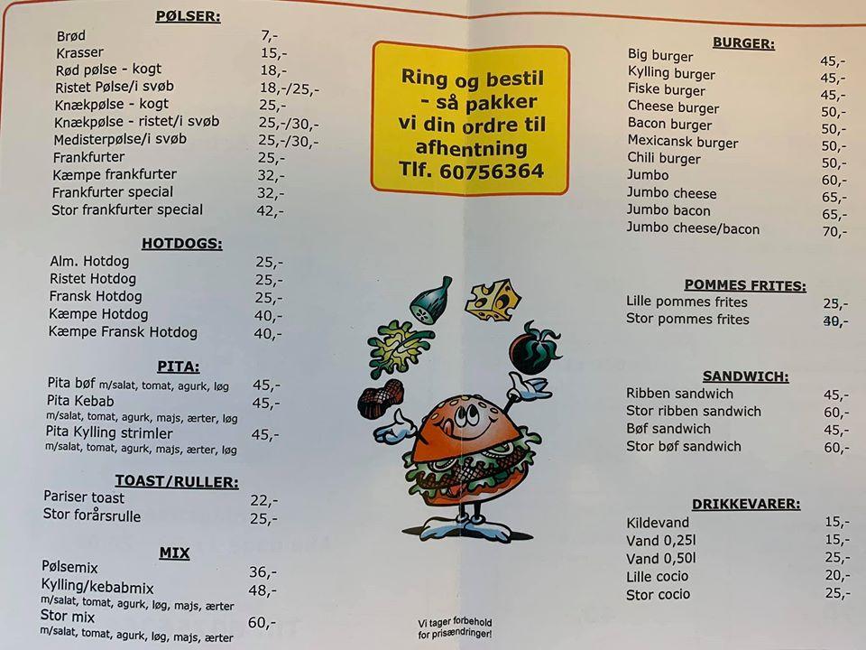 Menu at Pølsevognen Banegårdspladsen, Esbjerg