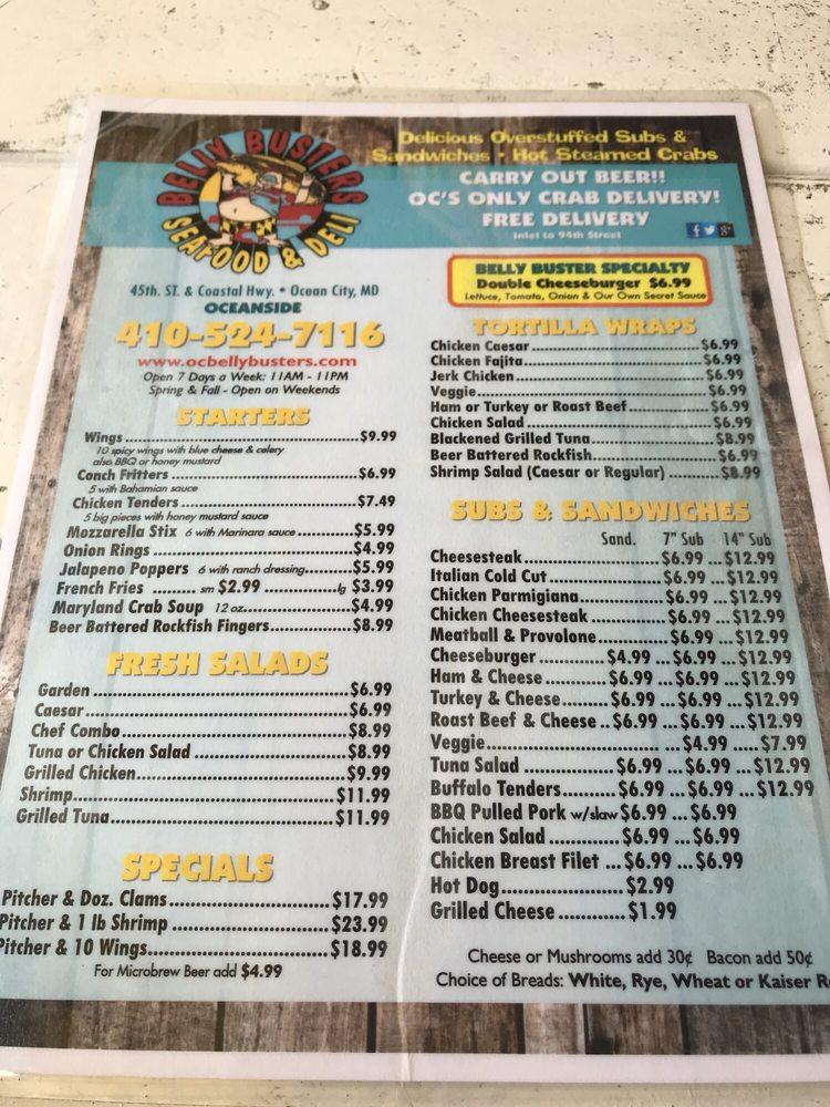 Menu at Belly Busters restaurant, Ocean City
