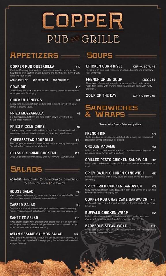 Menu At Copper Pub And Grille Harrisburg