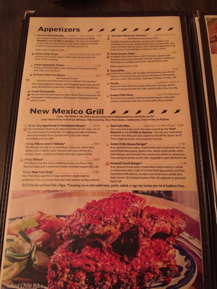 Menu at El Pinto Restaurant, Albuquerque, 4th St NW