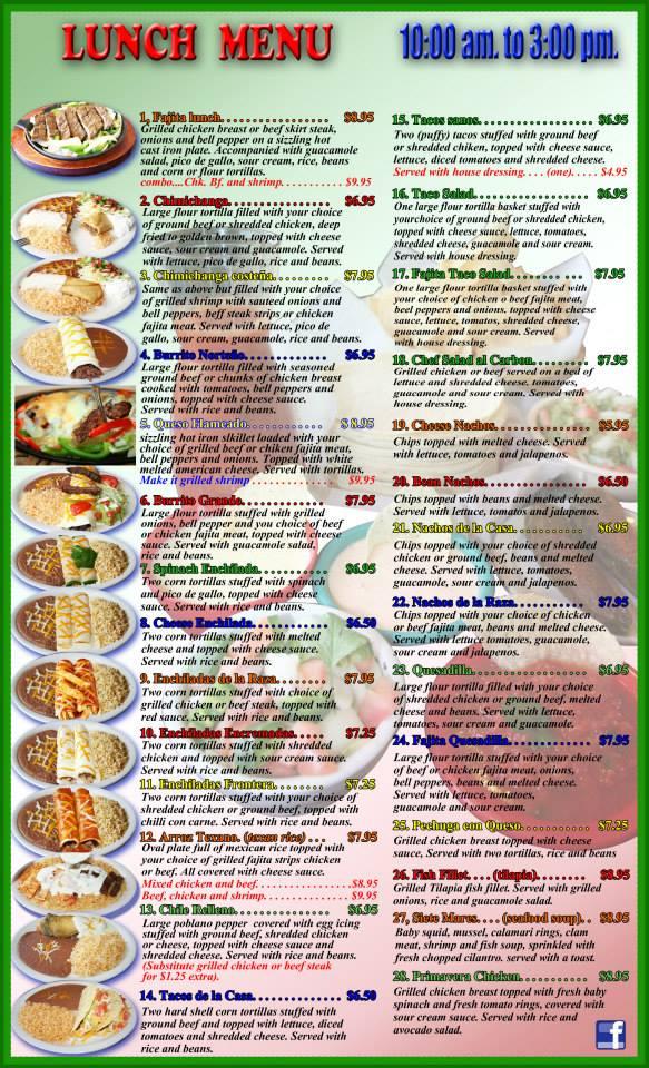 Carta del restaurante La Herradura, Oil City
