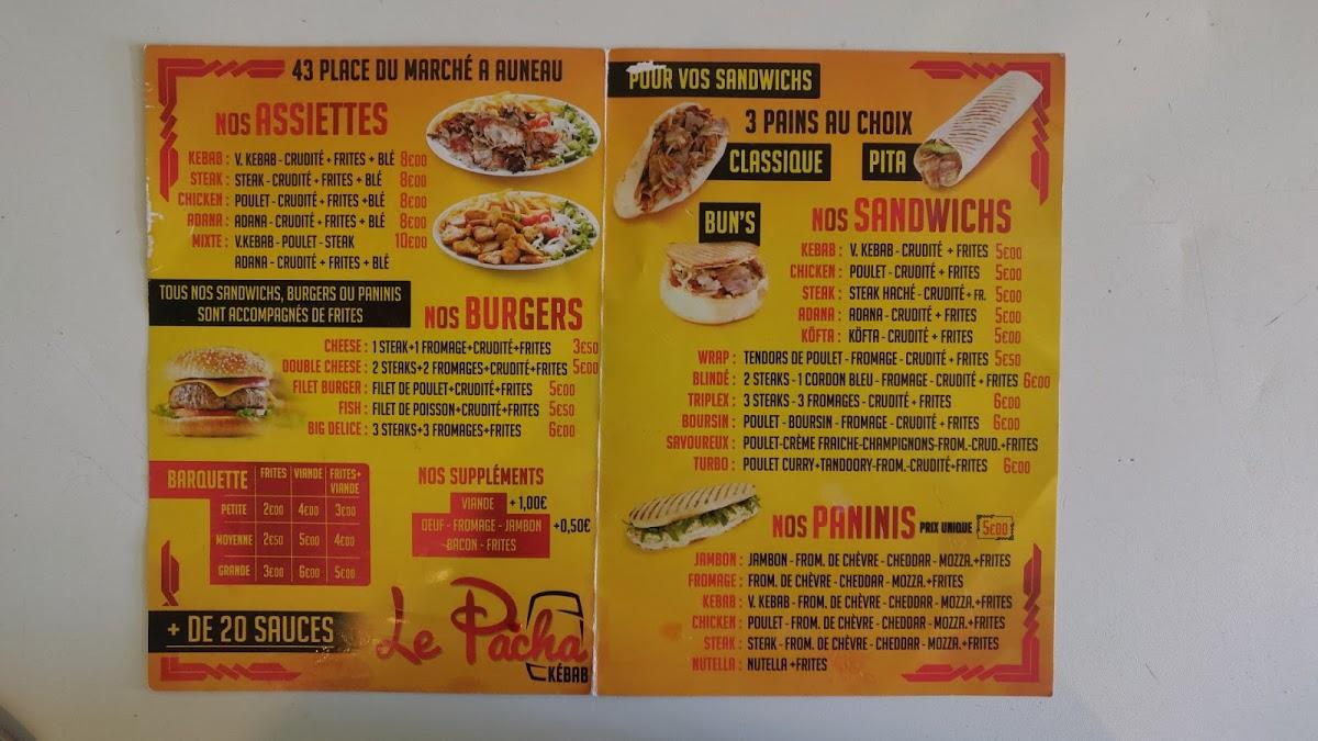 Menu at Pacha Kebab restaurant, Auneau