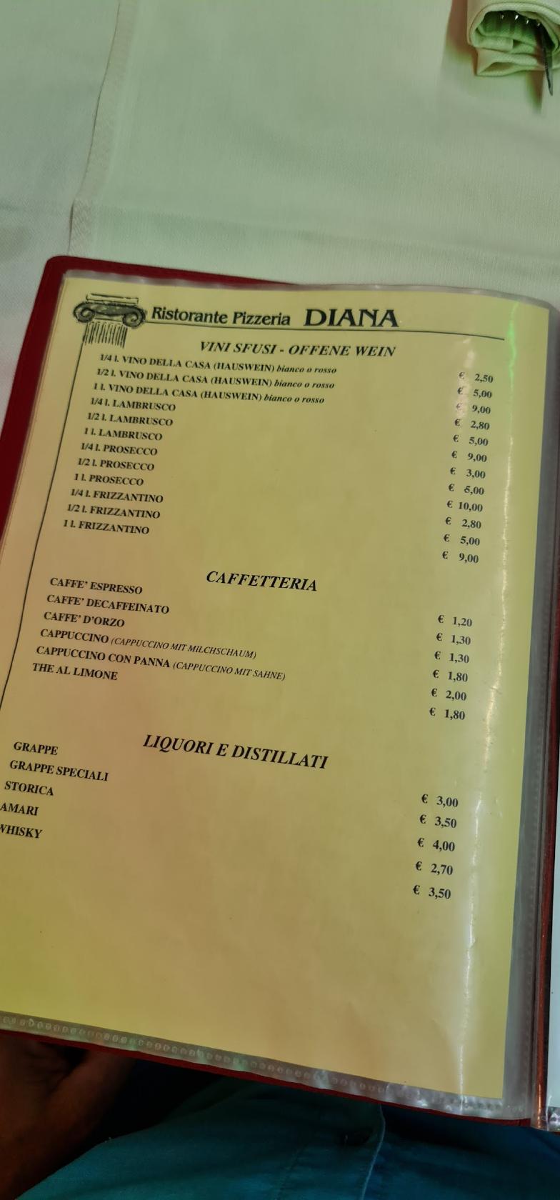Menu at Ristorante Pizzeria Diana, Lignano Sabbiadoro