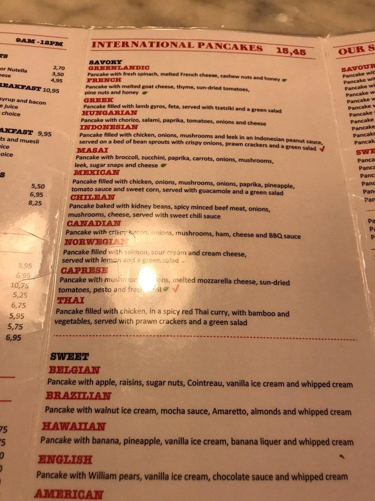 Menu at Pancake Bakery, Amsterdam