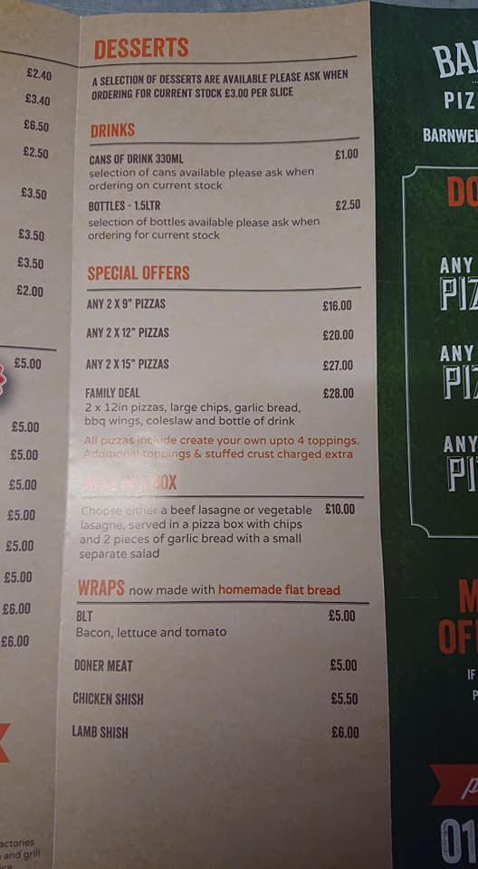 Menu at Barnwell Pizza and Grill, Peterborough