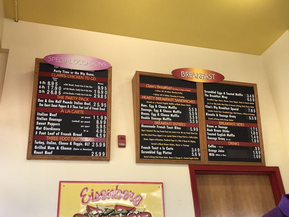 Menu at Claw's Hot Dogs & Beef restaurant, Lake Geneva
