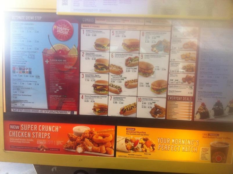 Menu at Sonic Drive-In fast food, Prattville, E Main St