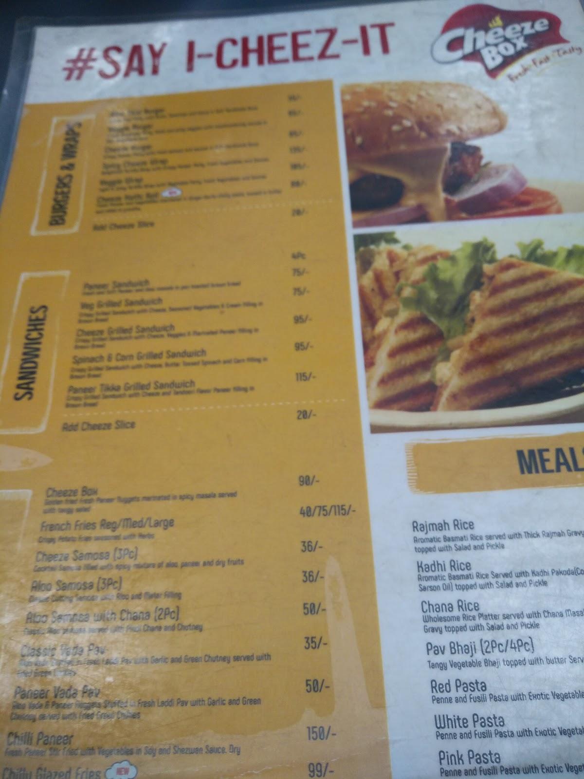 Cheeze Box menu