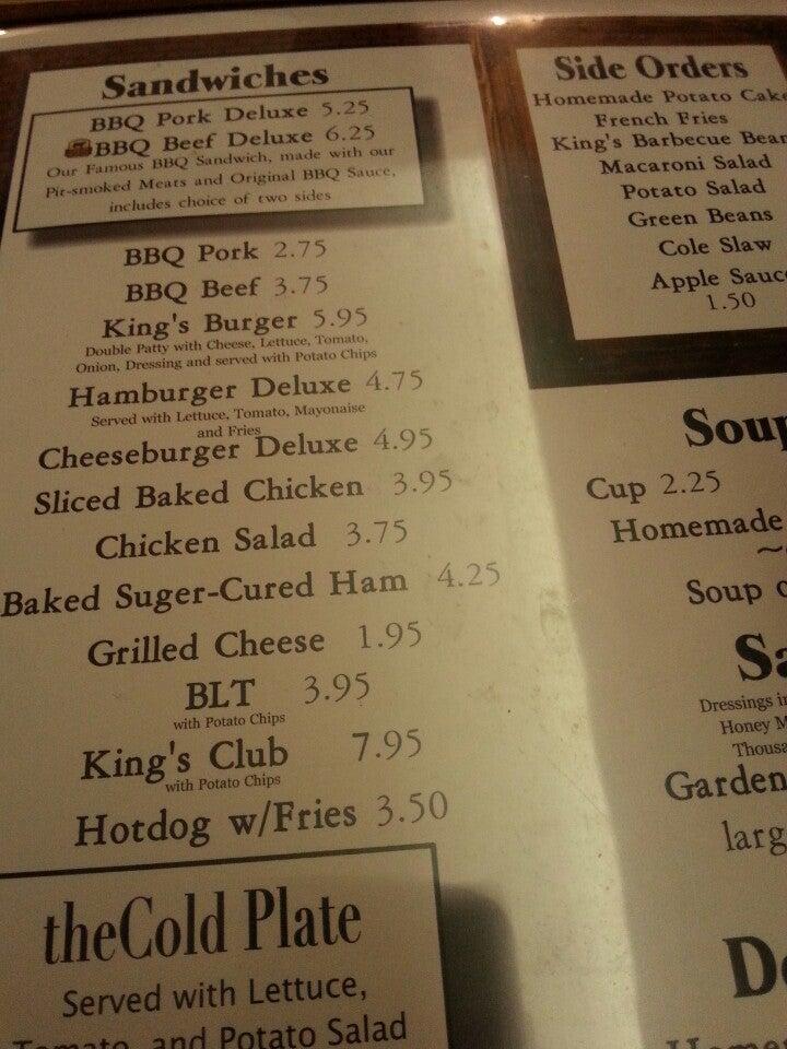 Menu at King's Barbecue, Petersburg, S Crater Rd