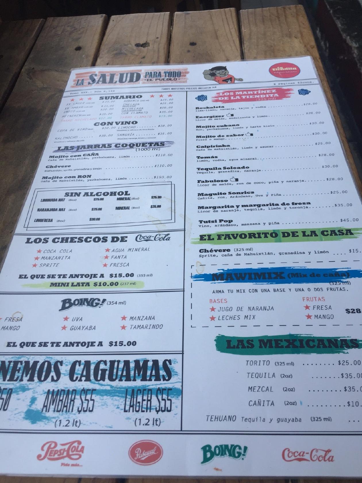 Carta del restaurante La Tiendita, Xalapa Enríquez, Av. Manuel Ávila