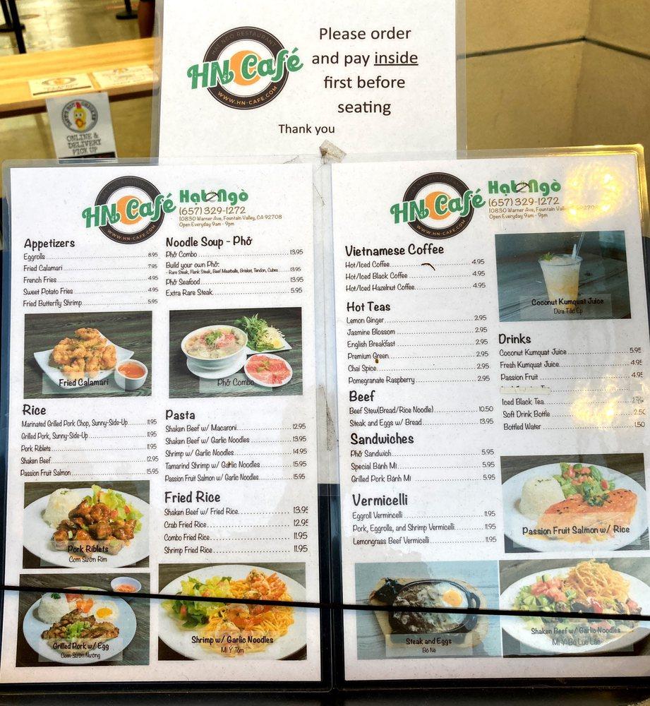 Menu at Hat Ngo cafe Fountain Valley