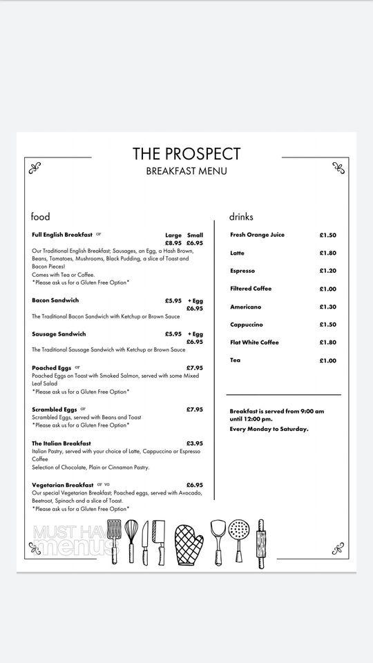 Menu at The Prospect Italian Bistro restaurant, Houghton le Spring