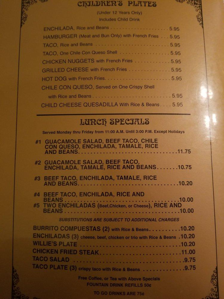 Menu at Rosie's Tamale House restaurant, Bee Cave, State Hwy 71