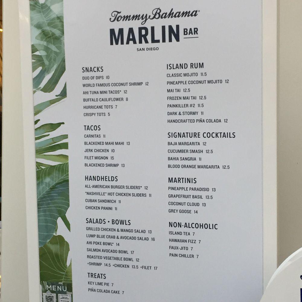 Menu At Tommy Bahama Marlin Bar & Store, San Diego