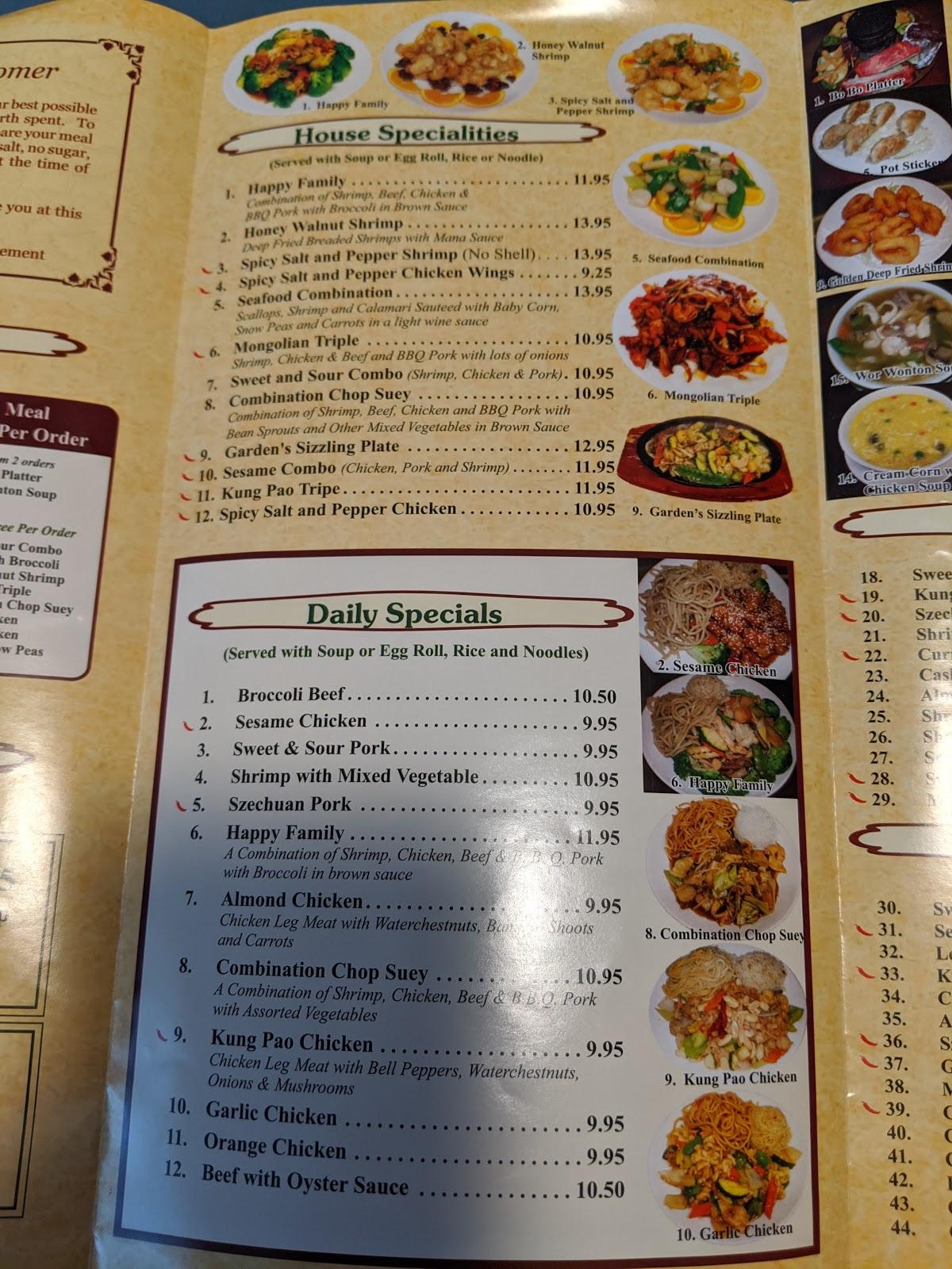 Menu at China Garden Restaurant, Parker