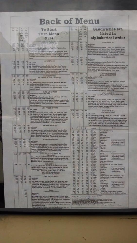 Menu at Grinders Submarine Sandwiches, Oakland