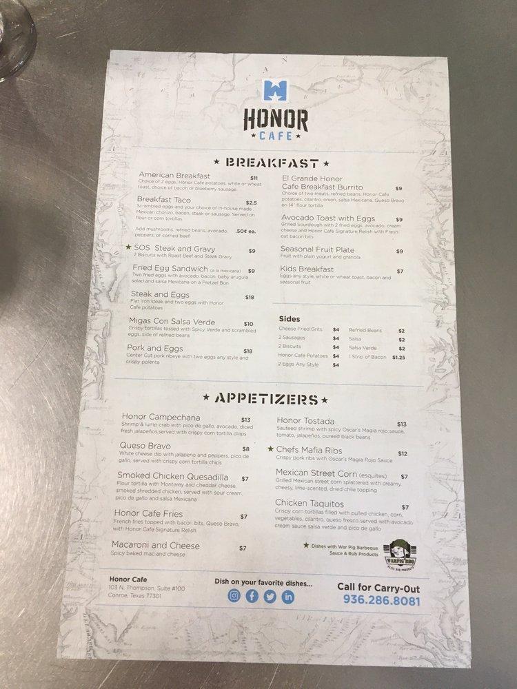Menu at Honor Cafe, Conroe
