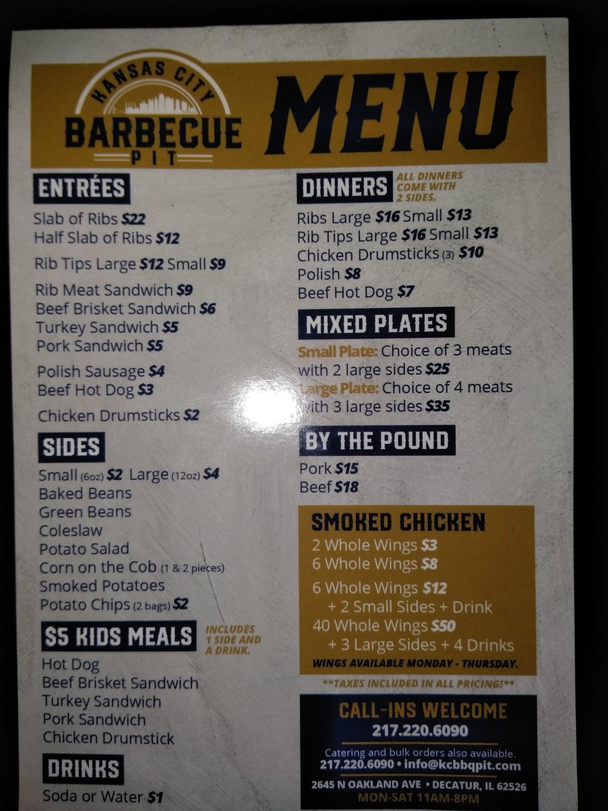 Menu At Kansas City Barbecue Pit, Decatur