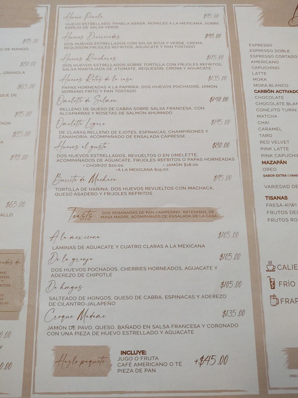 Menu at Atípica Coffee Corner cafeteria, Irapuato