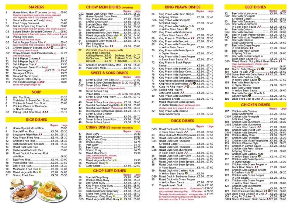 Menu at Golden Rice Bowl fast food, Heathfield