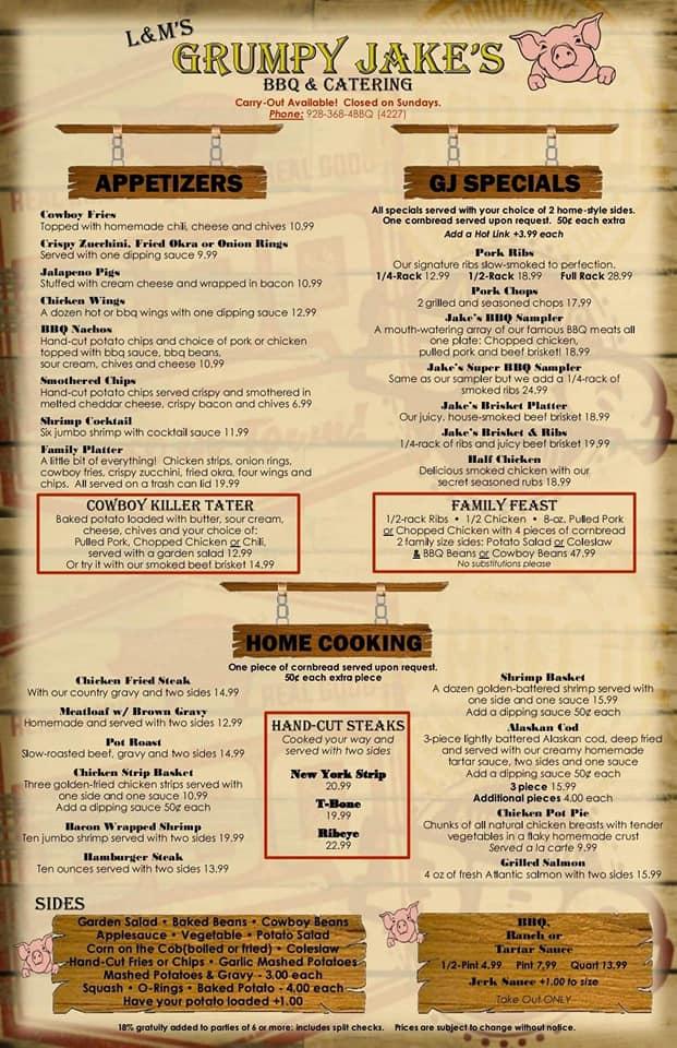 Menu at Grumpy Jake's BBQ & Catering, Pinetop-Lakeside