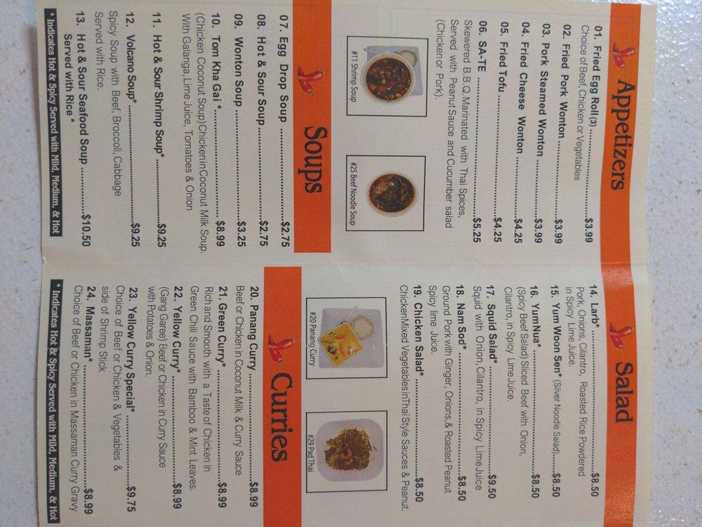 Menu at Thai Pepper restaurant, Lubbock