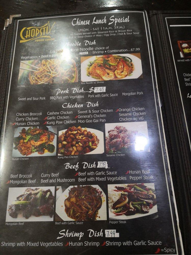 Menu at CHOPSTIX restaurant, Kingsville