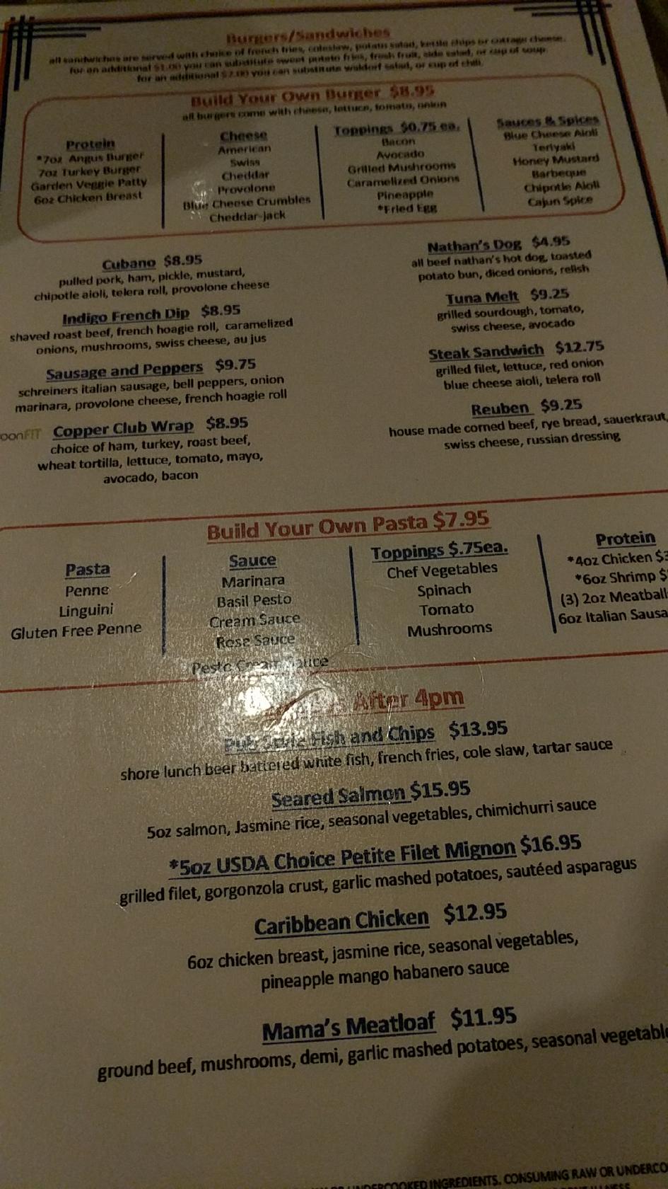 Menu at Indigo Grille pub & bar, Buckeye