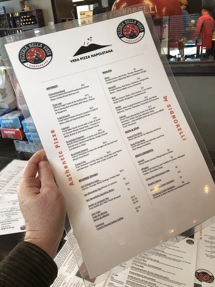 Menu at Pizzeria Bella Vista by Signorelli, Chesapeake