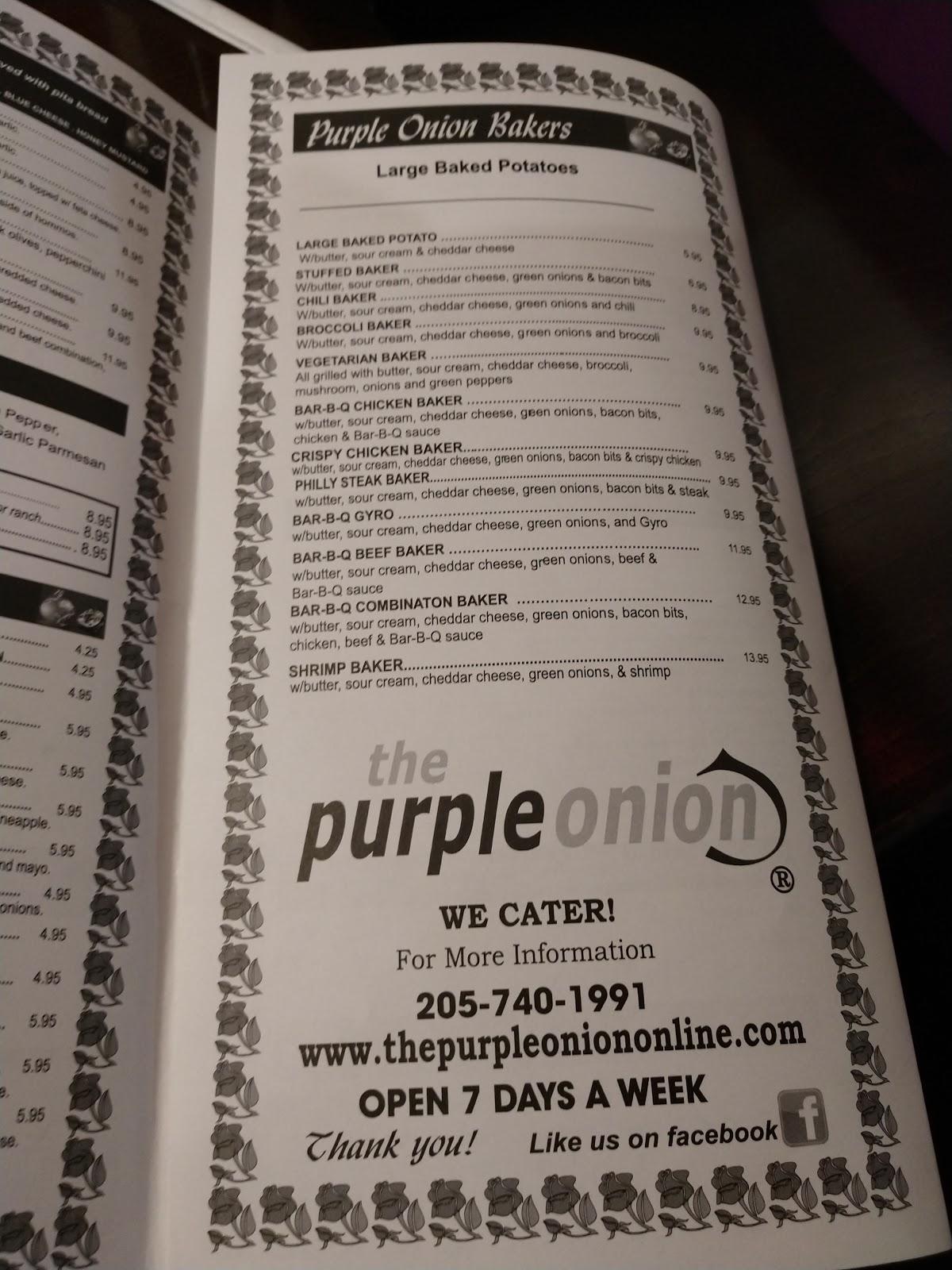 Menu at The Purple Onion Hueytown restaurant, Hueytown