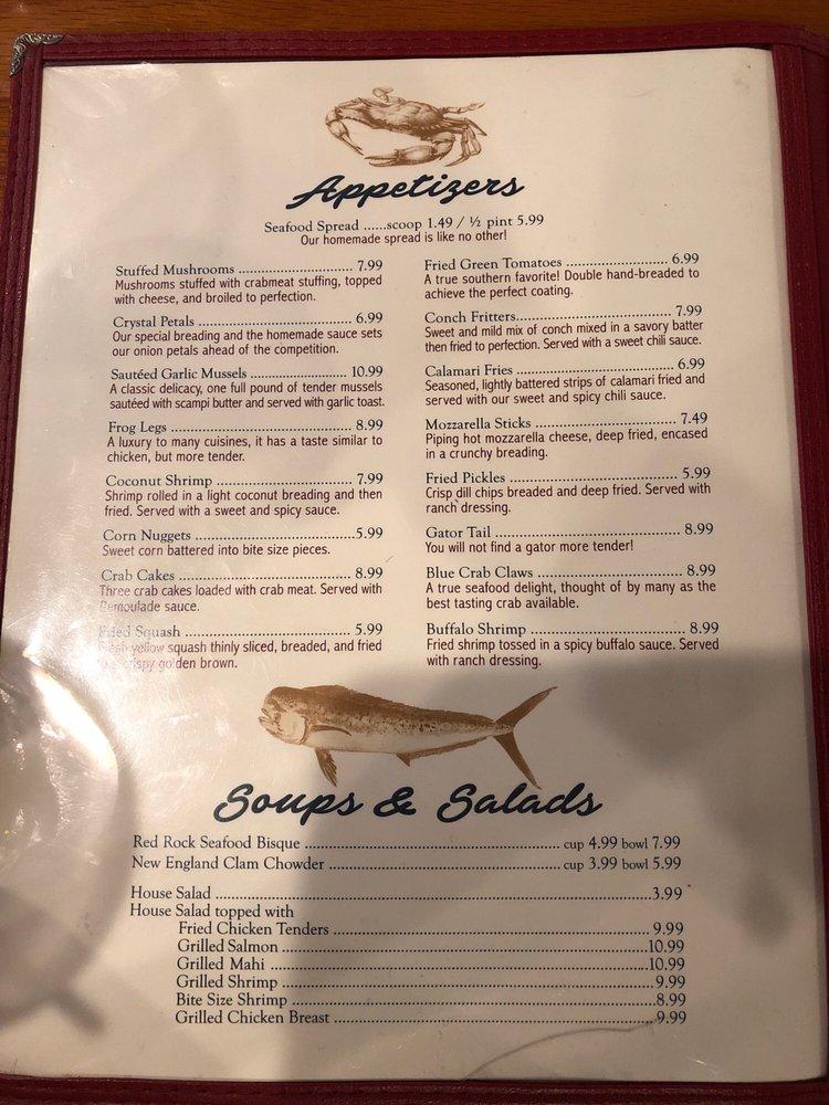 Menu at Crystal River Seafood restaurant, Tallahassee