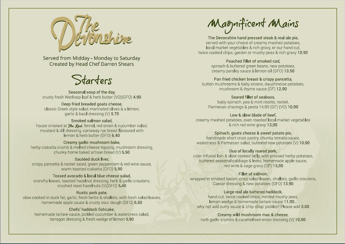 Menu at The Devonshire pub & bar, Nether Langwith, Rectory Rd
