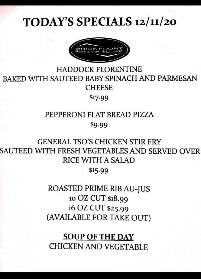 Menu at Brick Front Restaurant-Lounge, Laconia