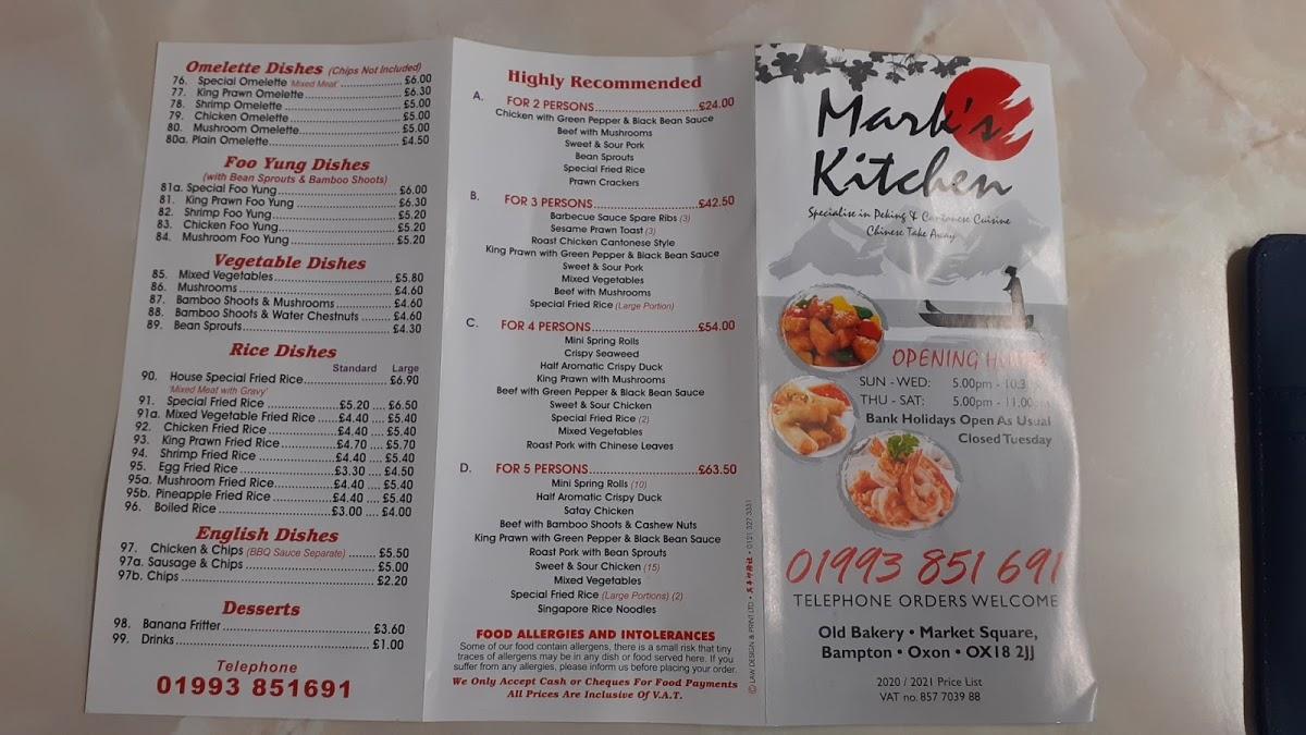 Menu At Mark S Kitchen Fast Food Bampton   R306 Menu Marks Kitchen 