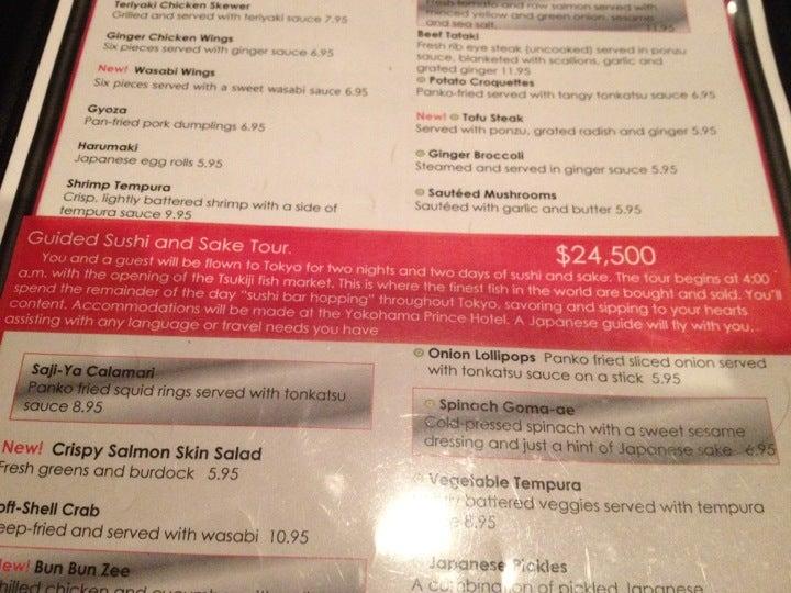 Menu at SajiYa restaurant, Saint Paul
