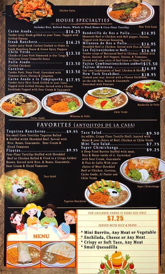 Menu at La Azteca restaurant, Petaluma